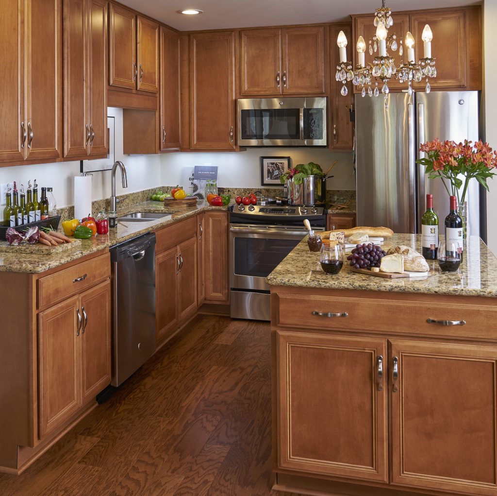 View of a kitchen inside a Carolina Meadows apartment